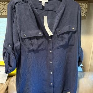 Navy Button-Up Blouse